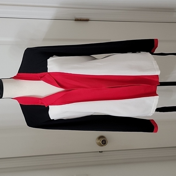 Liz Claiborn Red/Black/Crème Open Cardigan Sweater with Tie Waist size L - Picture 6 of 11